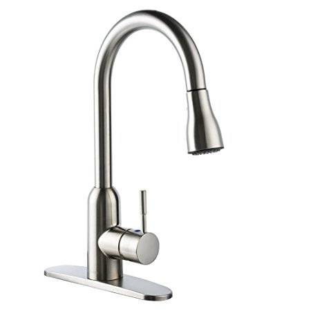 BOHARERS Pull-down Kitchen Sink Faucet with Deck Plate 2 Functions Spray Mixer Tap (Lead Free), Brushed Nickel
