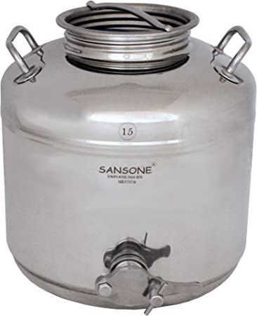 Sansone Stainless Steel Honey and Syrup Dispenser with Spigot, 3.96 Gallon jug, 15 Liters, Silver