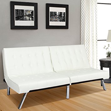 Best Choice Products Modern Leather Futon Sofa Bed Couch Recliner Lounger Sleeper w/ Chrome Legs - White