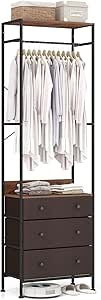 Giantex Clothes Rack with Drawers - Clothing Rack w/ 3-position Hanging Rod, Storage Shelves, Anti-toppling Devices, Clothes Stand, Heavy-duty Coat Rack Freestanding for Entryway, Garment Rack