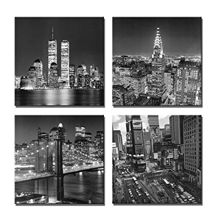 Yin Art- New York City Canvas Print Black and White Brooklyn Bridge,Empire State Building Wall Art Modern Giclee Artwork 30x30cm