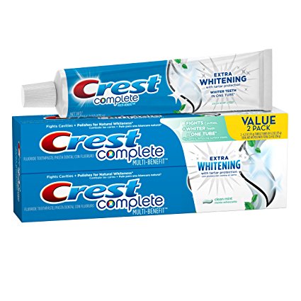 Crest Complete Multi-Benefit Extra Whitening Tartar Protection Clean Mint Flavor Toothpaste Twin Pack 12.4 Oz, Pack of 3 (6 Tubes Total)