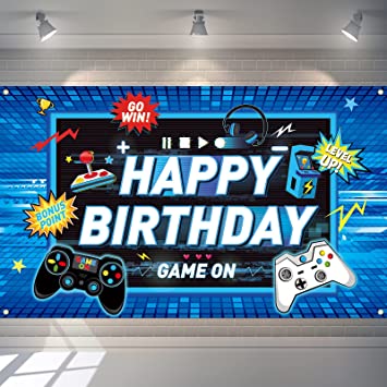 Video Game Backdrop Gaming Theme Birthday Party Photography Background Banner Gaming Party Props for Game Fans Kids Boys Birthday Party Decorations