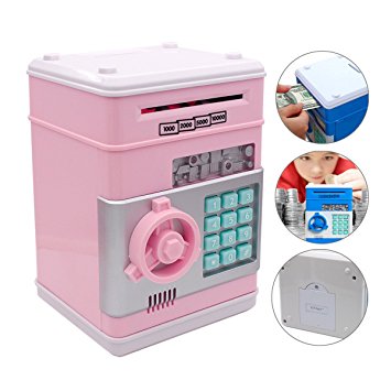 Eflar Code Electronic Money Bank,Mini ATM Coin Saving Banks,Coin Saving Boxes,Toys Gifts Birthday Gifts ATM Bank for Kids - Pink