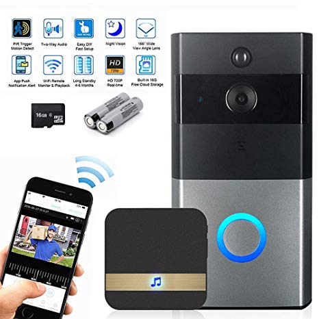 Video Doorbell,KOBWA Wireless Video Doorbell,Real-Time Two-Way Talk and Video, Night Vision, PIR Motion Detection and App Control for iOS, Android(with Memory Card and Battery)