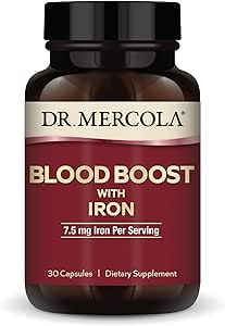 Dr. Mercola Blood Boost with Iron, 30 Servings (30 Capsules), 7.5 mg Iron Per Serving, Dietary Supplement, Supports Energy Production, Non-GMO