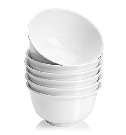 DOWAN 20 oz Porcelain Cereal/Soup Bowl Set - 6 packs, White, Deep