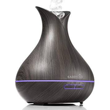 Easehold Aroma Essential Oil Diffuser Humidifier 400ml Cool Mist with Colorful Lights 4 Timer Wood Grain Finish