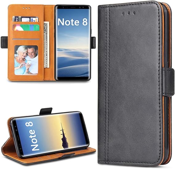 Galaxy Note 8 Case, Bozon Wallet Case for Samsung Galaxy Note 8 Flip Folio Leather Cover with Stand/Card Slots and Magnetic Closure (Black-Grey)