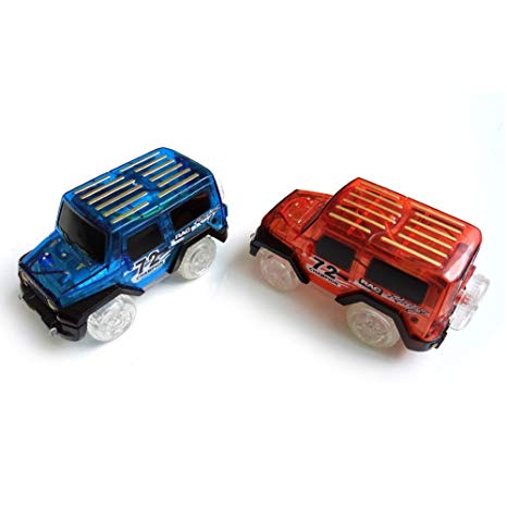 Lanlan 2Pcs Children LED Electric Car Toy for Magic Tracks Glow in the Dark Amazing Racetrack Race Car (Not Include Tracks) Red and blue