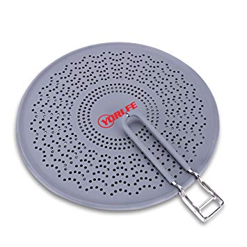 11" Silicone Splatter Screen - Pan Cover with Folding Handle, High Heat Resistant Oil Splash Guard - Heat Insulation Cooling Mat, Strainer, Drain Board for Frying Pan（Grey）
