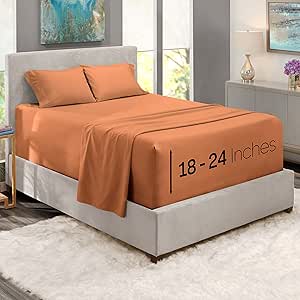 Nestl Extra Twin XL Deep Pocket Sheets Set - 4 PC Soft Microfiber Twin XL Sheets Deep Pocket - Fade Resistant Bedding Sheets & Pillowcases - Twin XL, Rust Sienna (Orange Brown)