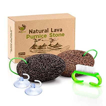 Nature Pumice Stone for Feet,2 PCS Lava Pumice Stone for Heels Callus Removal, Pedicure Exfoliator for Dry Dead Skin with a Cleaning Brush