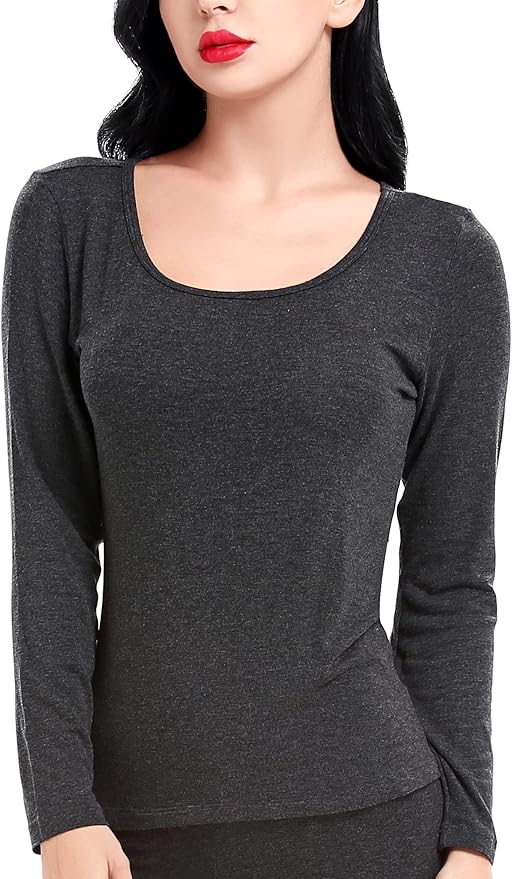 Women's Ultra Thin Scoop&Crew Neck Undershirt Long-Sleeve Thermal Underwear Shirt Top