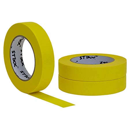 3 pk 1" inch x 60yd STIKK Yellow Painters Tape 14 Easy Removal Trim Edge Finishing Decorative Marking Masking Tape (.94 in 24MM)