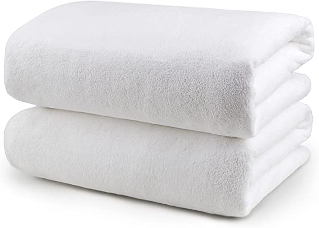 HOMEXCEL Bath Towels Pack of 2, Super Soft Microfiber Coral Velvet Highly Absorbent Bath Sheet 27" x 54",Premium Large Towels for Bathroom,Hotel,Spa and Yoga,White