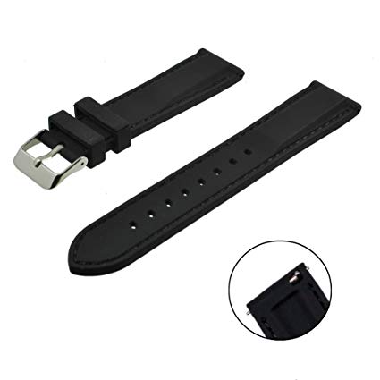 Benchmark Straps - Quick Release - Soft Silicone Rubber Dive Watch Band | 18mm, 20mm, 22mm or 24mm | Black w/Black, Red or White Stitching