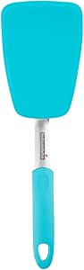 Restaurantware-Comfy Grip 13.3 x 4 Inch Silicone Turner,1 Durable Cooking Turner - Stainless Steel Body,Rubber Handle With Hole,Turquoise Silicone Flipper Spatula,Tolerates Up To 446F,Dishwashable