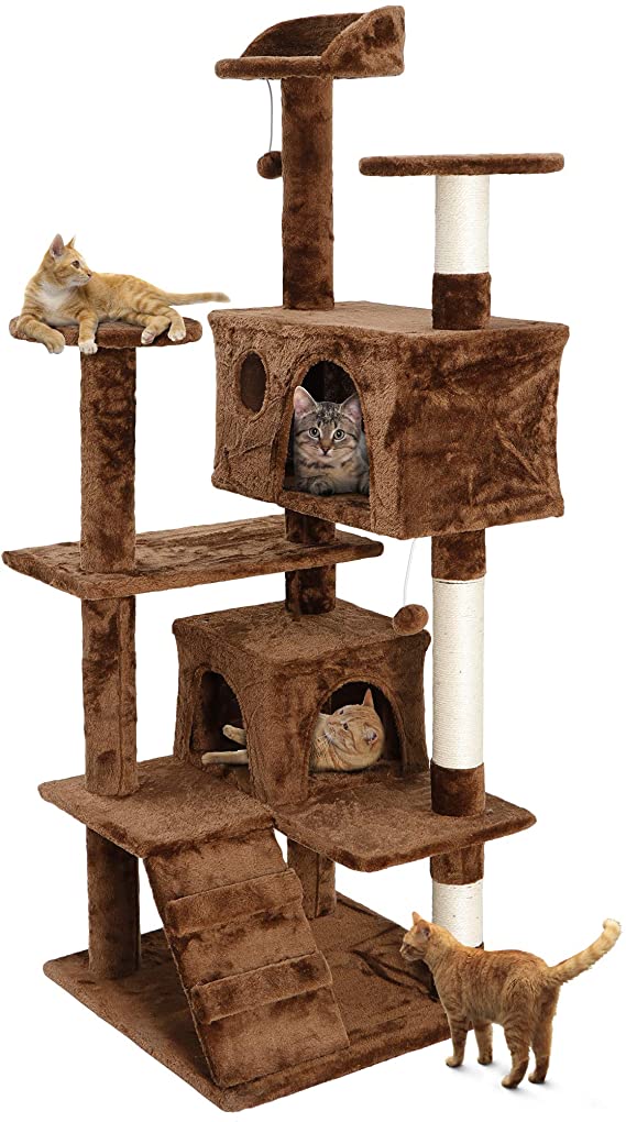 ZENY 53‘‘ Cat Tree with Sisal-Covered Scratching Posts and 2 Plush Rooms Cat Furniture for Kittens