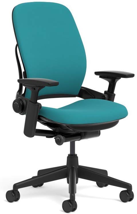 Steelcase Leap Ergonomic Office Chair with Flexible Back | Adjustable Lumbar, Seat, and Arms | Black Frame and Buzz2 Cyan Fabric