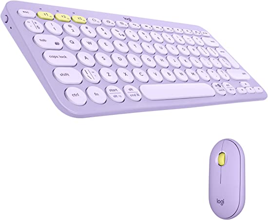 Logitech K380   M350 Wireless Keyboard and Mouse Combo - Slim portable design, quiet clicks, long battery life, Bluetooth, Easy-Switch, Windows, Mac, iPadOS, Chrome OS compatible - Purple