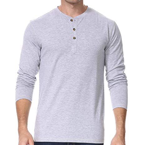 AUANZOCO Men Henley Shirts with 3 Buttons Long Sleeve Casual Regular Fit T-Shirts for Work