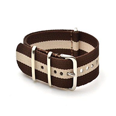 BINZI 16mm Nylon Canvas Buckle Watch Band Strap,Replacement Fabric Band,Brown-Beige-Brown