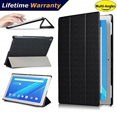 Lenovo Tab 4 10 Case(2017 Release) - DHZ Multi-Viewing Ultra Lightweight Smart Cover Slim Tri-fold Stand Leather Case for Lenovo Tab4 10 inch tablet(2017 version) with Auto Wake / Sleep,Black