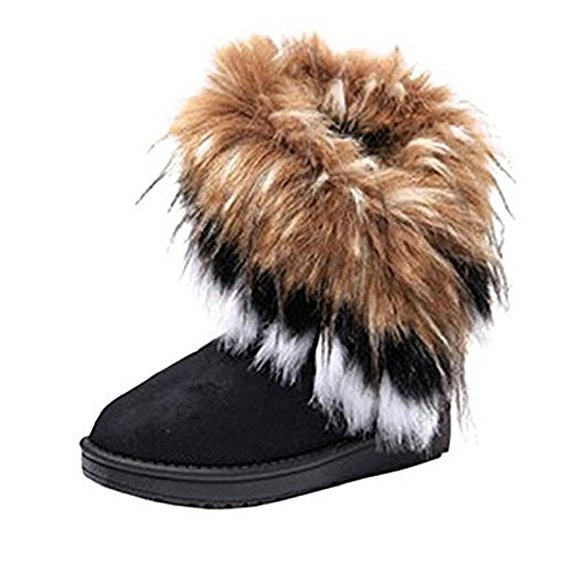 women winter warm high long snow Ankle boots faux fox rabbit fur tassel shoes