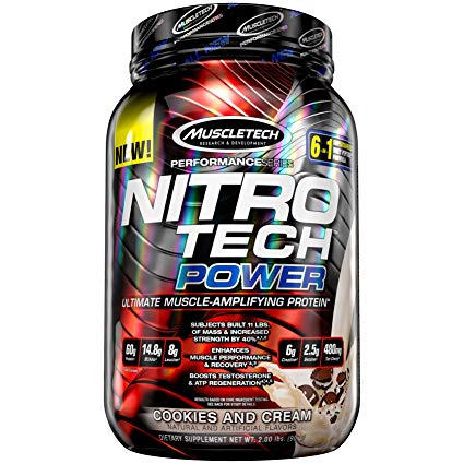 MuscleTech Nitro Tech Power Whey Protein Powder Musclebuilding Formula, Cookies and Cream, 2 Pounds