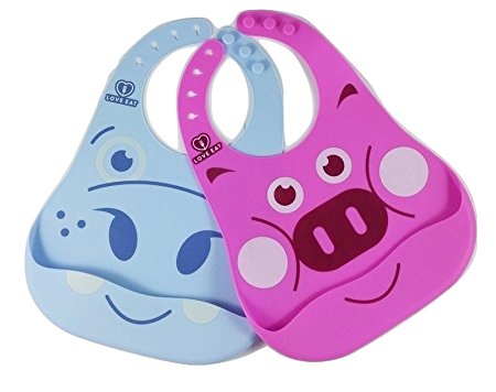 FLASH SALE Soft Baby Bibs - Waterproof, Easy Wear and Clean Bib - Comfortable, Safe and Anti-bacterial, Set of 2 Silicone Bibs for Babies and Toddlers, with Handy Baby Spoon