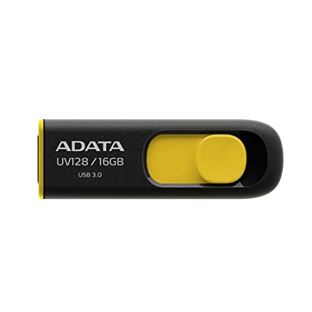 ADATA UV128 16GB USB 3.0  Retractable Capless Flash Drive, Yellow (AUV128-16G-RBY)