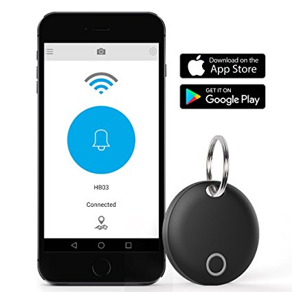 Bluetooth Key Finder, DinoFire Phone Finder Wallet Locator Tracker, IP66 Waterproof Bluetooth Item Key Tracker Anti Lost Alarm with Selfie Shutter for Apple iOS and Android Phone Tablet (Black)