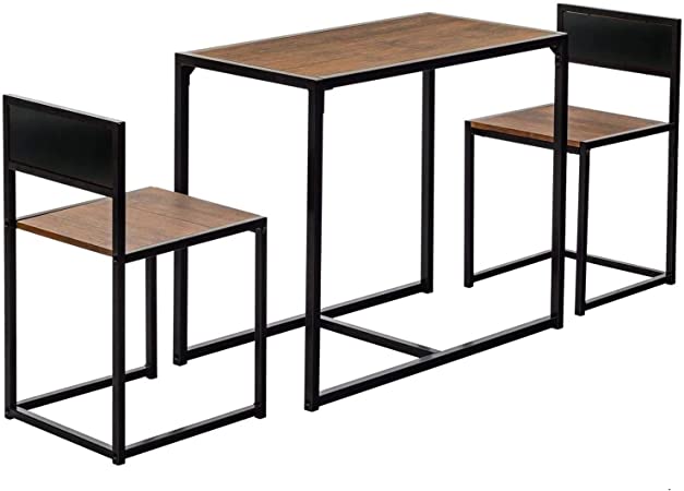 3-Piece Table and Chair Set - Compact Dining Bar Table Set Small Space for Kitchen Living Room Dinette Coffee Dining Breakfast Table Industrial Design