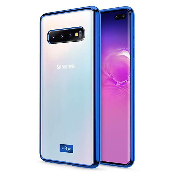 ZIZO Refine Clear Galaxy S10 Plus Case | Ultra-Thin Cover Shockproof w/Electroplated Metallic Bumper Transparent Back Designed for 2019 6.4 Samsung S10  (Blue/Clear)