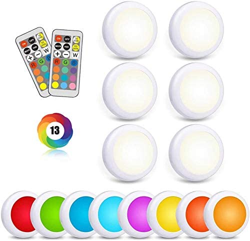 Battery Operated LED Puck Light with Remote Tap Light Push Light Color Changing RGB Light Under Counter Lights for Kitchen Shelf Closet Bedroom Wireless LED Under Cabinet Lighting Stick On Touch light