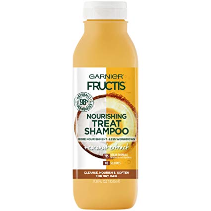 Garnier Fructis Nourishing Treat Shampoo, 98 Percent Naturally Derived Ingredients, Coconut, Nourish and Soften for Dry Hair, 11.8 fl. oz.