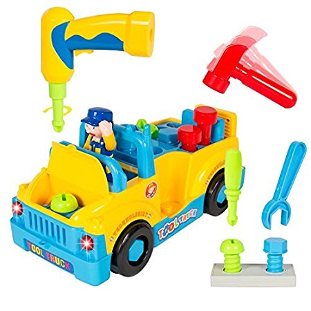 Advanced Play Take Apart Truck Toys With Power Tools for preschool Kids Equipped with Play Tools Such As Electric Drill and Various Tools, Lights and Music, Bump and Go!