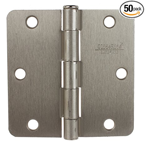 GlideRite Hardware 3514-SN-50 3.5 inch steel Door Hinges 0.25 inch Radius Satin Nickel Finish 50 Pack