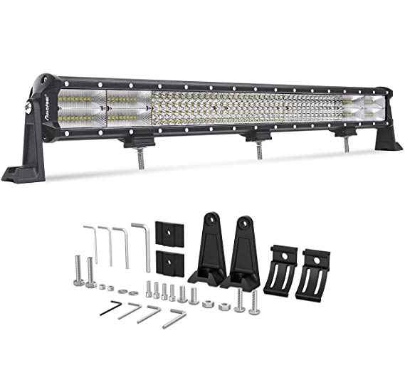 LED Light Bar, Autofeel 29 inch Straight Quad Row Driving Lights Emergency Lights Amber and White Light Bar of Road Lights with two Kinds of Mounting Brackets(Fixing and Sliding)-1 Year Warranty