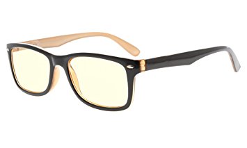 Eyekepper Computer Glasses,UV Protection, Anti Glare,Anti-reflective Computer Eyeglasses (Black Brown, Yellow Tinted Lenses)
