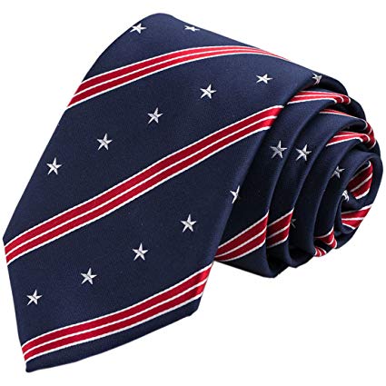 KissTies 100% Silk Tie US Flag Patriotic Necktie + Pocket Square + Magnetic Box