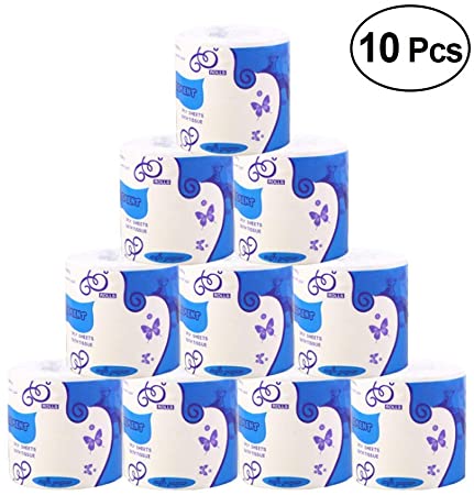 Babyyon 10 Rolls Toilet Paper 3 Layers Soft Toilet Tissue Cotton Roll Paper Household Towel Tissue Skin-Friendly Comfortable for Home Kitchen Washroom Office
