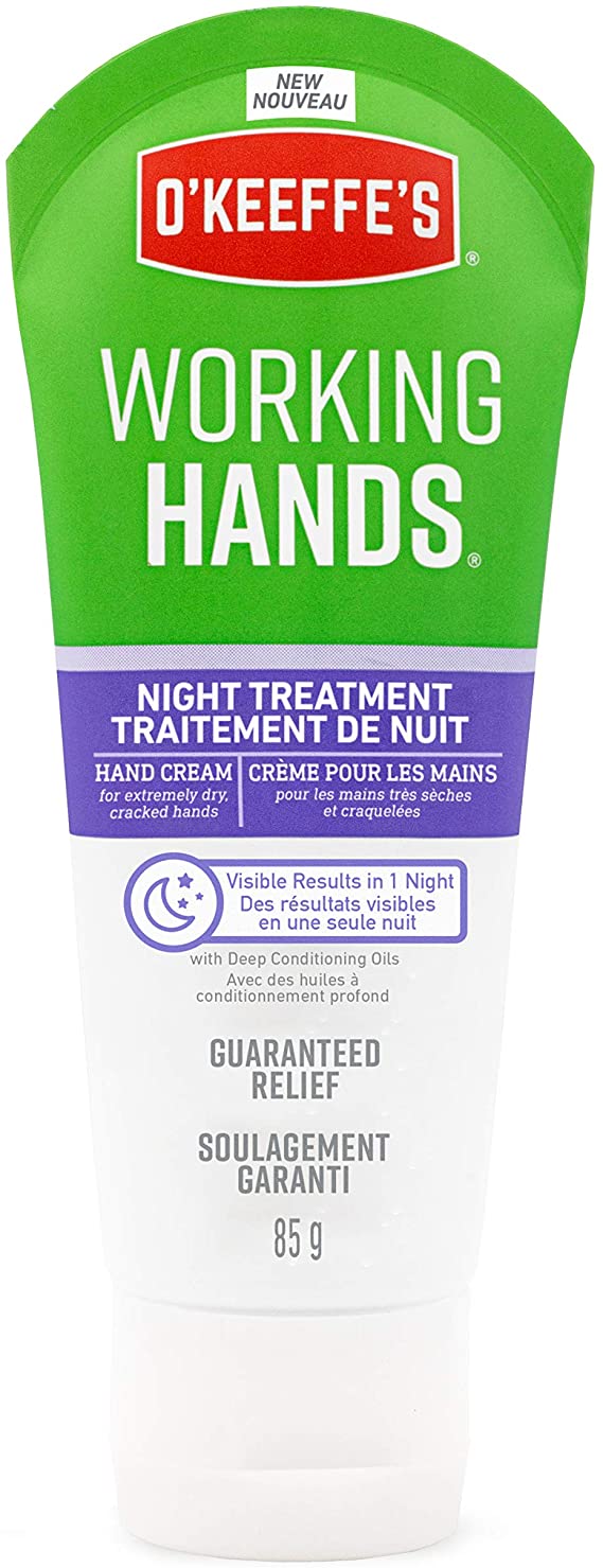 O'Keeffe's Working Hands Night Treatment Hand Cream, Restorative Lotion Works While You Sleep, Deep Conditioning Oils, 3oz/85g Tube, White (Pack of 1), K4200502