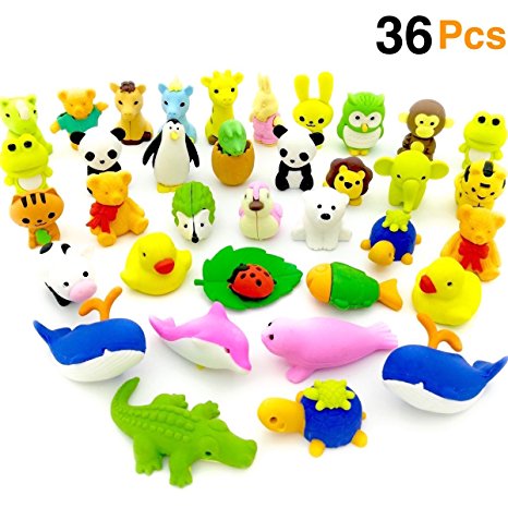 O'Hill 36 Pack Pencil Erasers Zoo Animal Puzzle Erasers for Party Favors, Games Prizes, Carnivals Gift and School Supplies