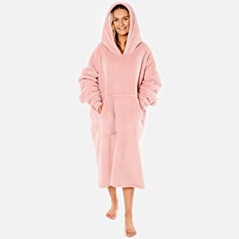 Sienna Extra Long Oversized Blanket Hoodie Wearable Throw with Pockets Sleeves Soft Sherpa Fleece Wearable
