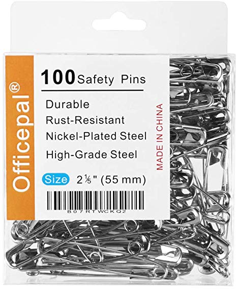 Officepal 100 PCS Large 2.2" 55mm Size 4 Safety Pins, – Heavy Duty, High-Grade Steel, Rust-Resistant Nickel Plated Steel Set- Best Sewing Accessories Kit for Baby Clothing (High-Grade Steel)