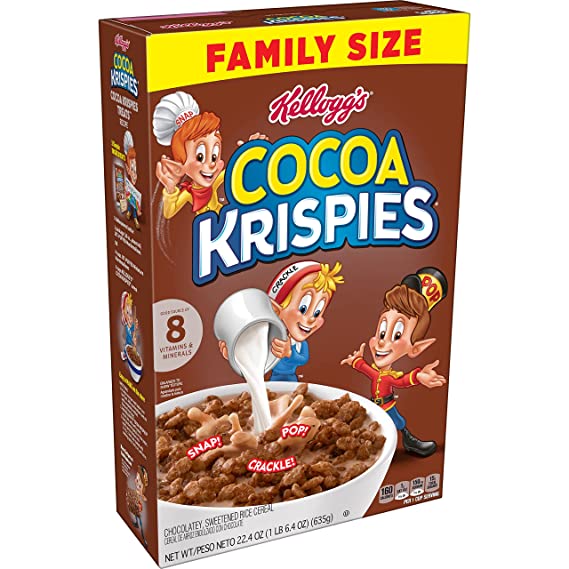 Kellogg's Cocoa Krispies Breakfast Cereal, Kids Snacks, Baking Marshmallow Treats, Family Size, Original, 22.4oz Box (1 Box)