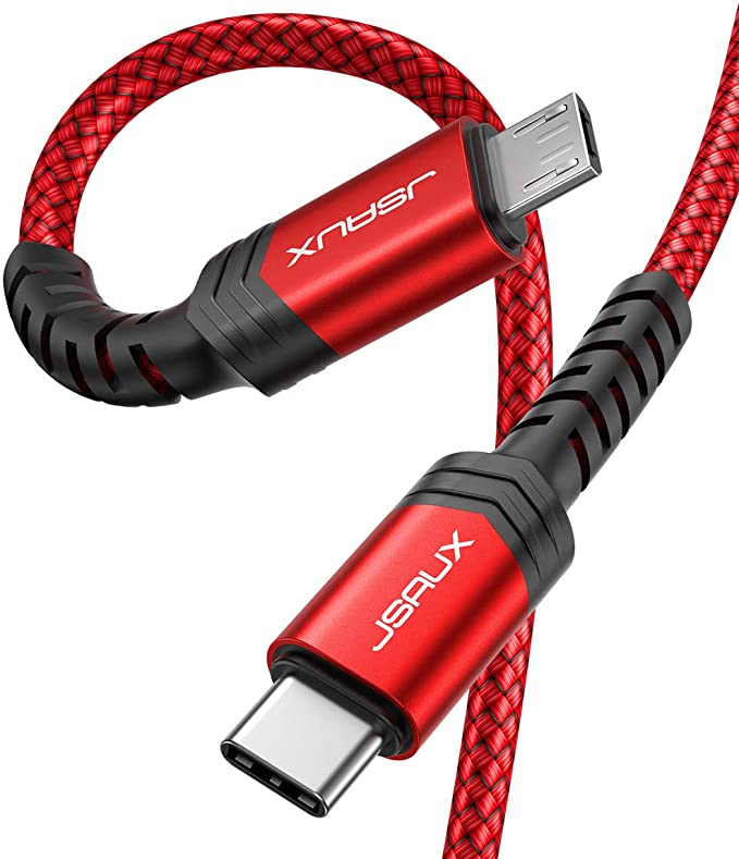 USB C to Micro USB Cable 10ft, JSAUX Type C to Micro USB Charger Braided Cord, Support Charge & Sync Compatible with MacBook (Pro),Galaxy S8, S9, S10, Pixel 3 XL, 2 XL and Micro USB Devices