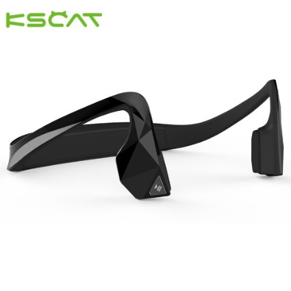 KSCAT Open-ear Bone Conduction Headphones Bluetooth V4.1 Earphones Titanium Wireless Sports Headset with Mic Sweatproof for Smartphones Bluetooth Devices Black